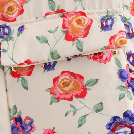 Women's Floral Printed Lightweight Padded Coat Button Down Jacket with Pockets