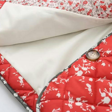 Womens Lightweight Floral Print Quilted Jacket Button Down Long Sleeve Outwear Coats