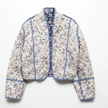 Women's Floral Quilted Jackets Open Front Lightweight Padded Cardigan Coat