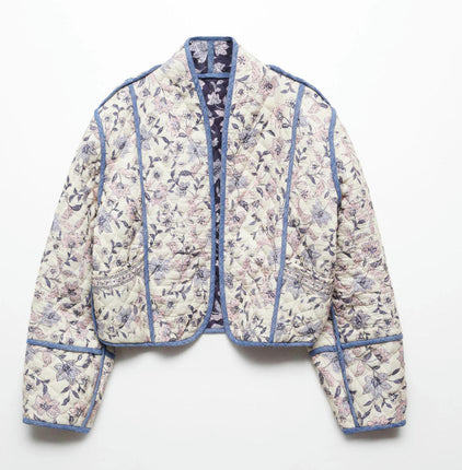 Women's Floral Quilted Jackets Open Front Lightweight Padded Cardigan Coat