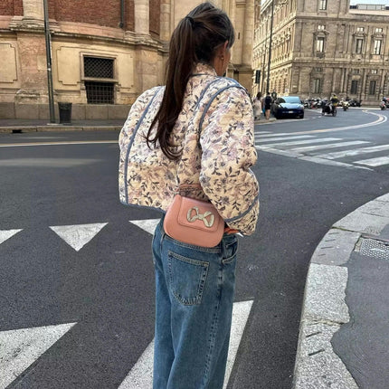 Women's Floral Quilted Jackets Open Front Lightweight Padded Cardigan Coat
