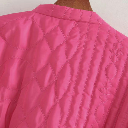Women's Cropped Quilted Jacket Lightweight Flower Embroidery Outerwear Coats