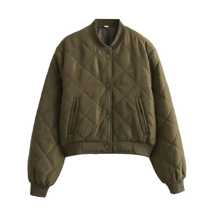 Women Lightweight Quilted Bomber Jacket Button Down Casual Winter Coats with Pockets