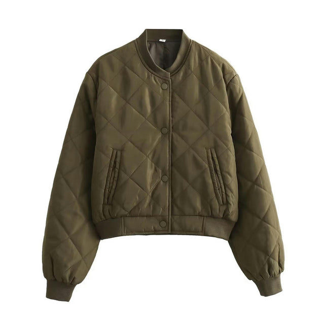 Women Lightweight Quilted Bomber Jacket Button Down Casual Winter Coats with Pockets