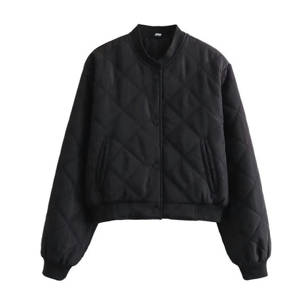 Women Lightweight Quilted Bomber Jacket Button Down Casual Winter Coats with Pockets