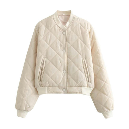 Women Lightweight Quilted Bomber Jacket Button Down Casual Winter Coats with Pockets