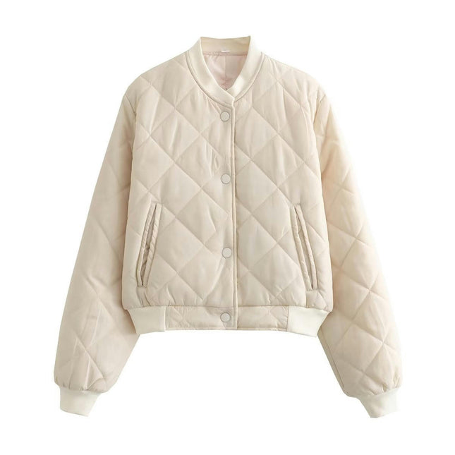 Women Lightweight Quilted Bomber Jacket Button Down Casual Winter Coats with Pockets
