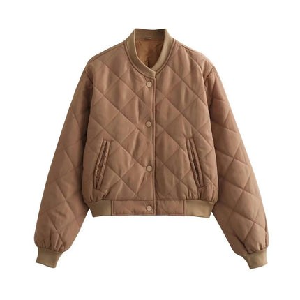 Women Lightweight Quilted Bomber Jacket Button Down Casual Winter Coats with Pockets