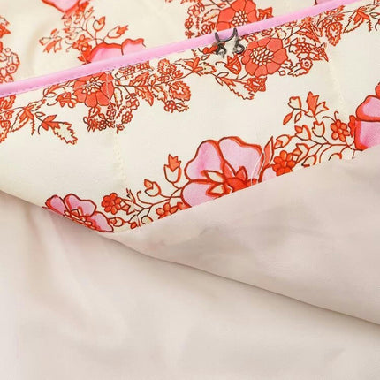 Women's Lightweight Floral Print Long Sleeve Jacket Open Front Padded Quilted Coat