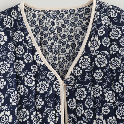 Womens Winter Open Front Floral Print Coat Lightweight Button Down Padded Quilted Jacket