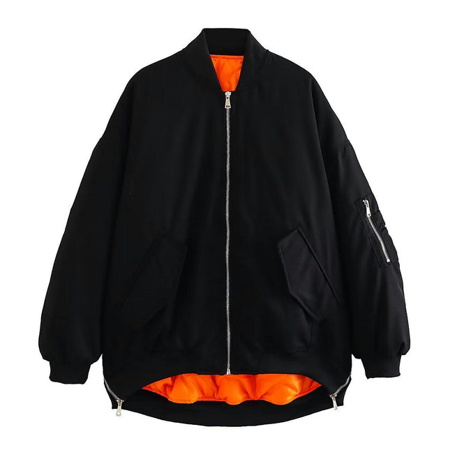 Women's Winter Bomber Jacket Zip Up Padded Coats Long Sleeve Outwear with Pockets