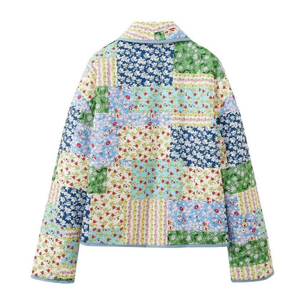 Women's Quilted Jacket Cardigan Floral Printed Lightweight Long Sleeve Open Front Padded Coats