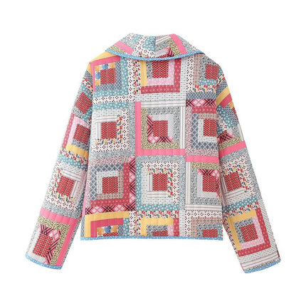 Women's Floral Quilted Jacket Lightweight Padded Outerwear Long Sleeve Cardigan Coat