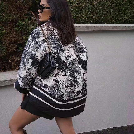 Women's Quilted Jacket Cardigan Lightweight Floral Printed Open Front Coat Winter Warm Outwear