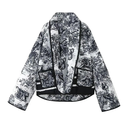 Women's Quilted Jacket Cardigan Lightweight Floral Printed Open Front Coat Winter Warm Outwear