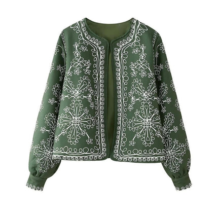 Women's Cropped Lightweight Floral Print Jacket Padded Coat Open Front Cardigan Outwear
