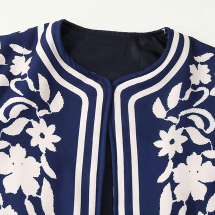 Women's Cropped Lightweight Floral Print Jacket Padded Coat Open Front Cardigan Outwear