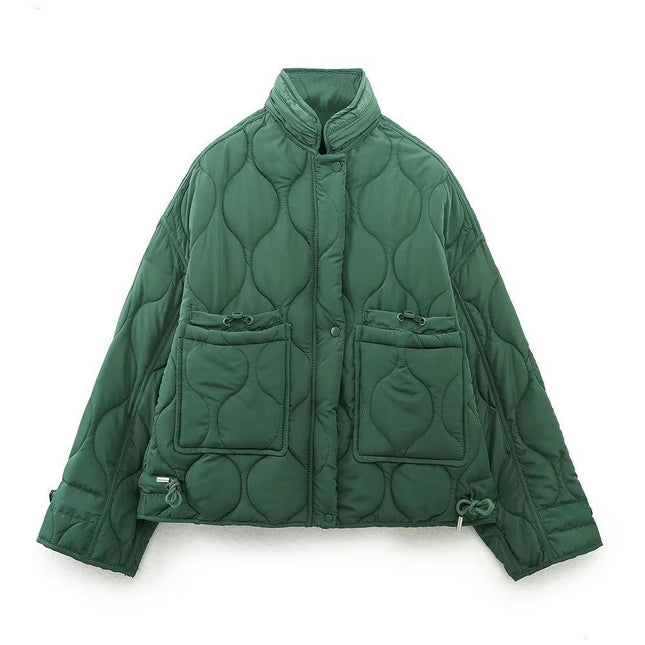Womens Quilted Jacket Long Sleeve Button Down Winter Lightweight Warm Coat with Hood