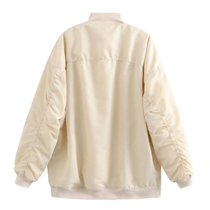 Women's Bomber Jacket Casual Loose Coat Zip Up Winter Outerwear with Pockets
