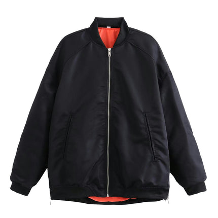 Women's Bomber Jacket Casual Loose Coat Zip Up Winter Outerwear with Pockets