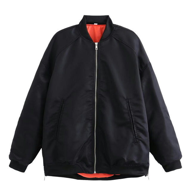 Women's Bomber Jacket Casual Loose Coat Zip Up Winter Outerwear with Pockets