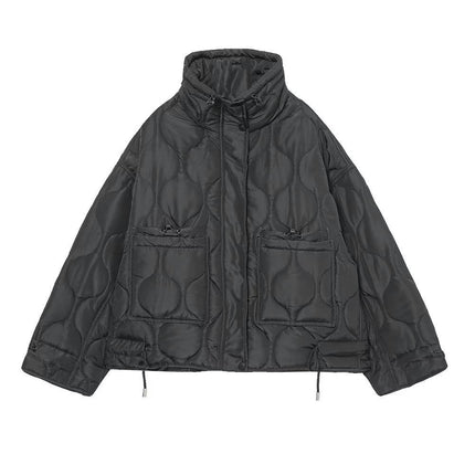 Women's Quilted Jacket Button Down Stand Collar Lightweight Coats Padded Outwear with Pockets