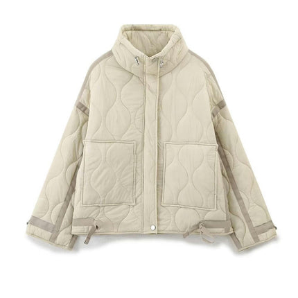 Women's Quilted Jacket Button Down Stand Collar Lightweight Coats Padded Outwear with Pockets
