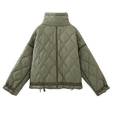 Women's Quilted Jacket Button Down Stand Collar Lightweight Coats Padded Outwear with Pockets