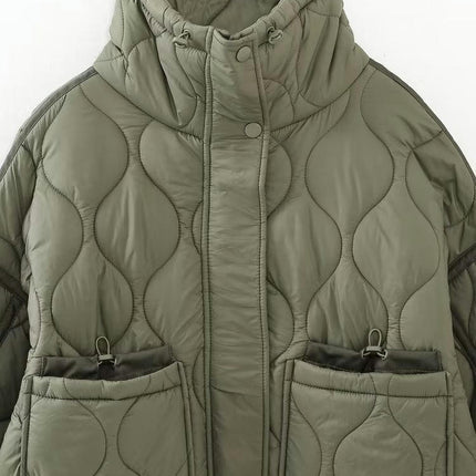 Women's Quilted Jacket Button Down Stand Collar Lightweight Coats Padded Outwear with Pockets