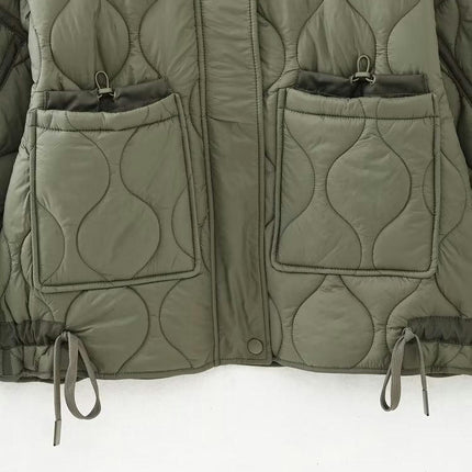 Women's Quilted Jacket Button Down Stand Collar Lightweight Coats Padded Outwear with Pockets
