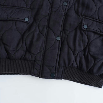 Womens Bomber Jacket Casual Stand Collar Button Down Quilted Coat with Pockets