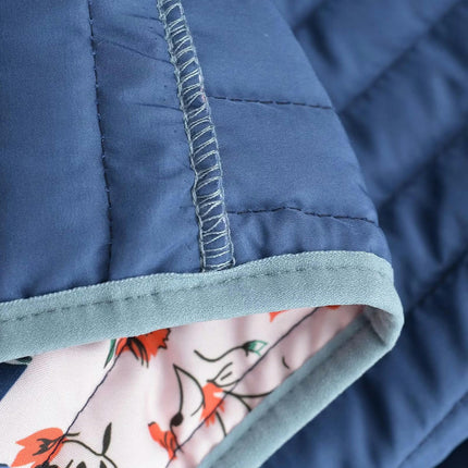 Women's Cropped Quilted Jacket Cardigan Floral Printed Long Sleeve Padded Coats