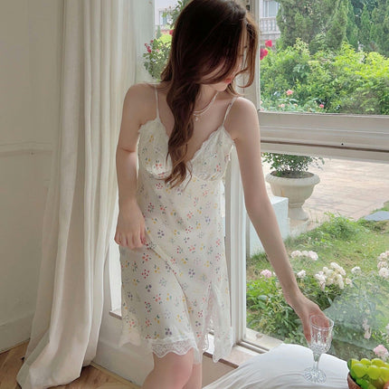 Women's Sexy Lingerie Suspender Nightgown Imitation Silk Nightgown Nightdress Bridal Dress