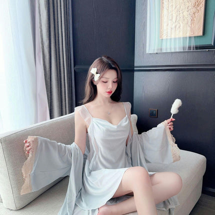 Women's Sexy Nightgown-Imitation Ice Silk Lace Embroidery Beautiful Back Suspender Nightdress