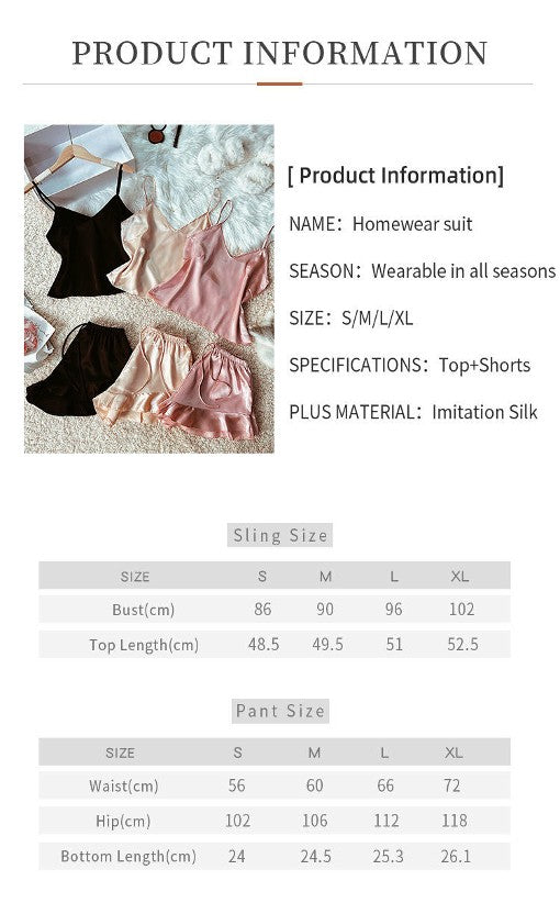 Satin Pajama Set for Women 6 Piece Imitation Silk Pjs Camisole Top and Shorts Sleepwear