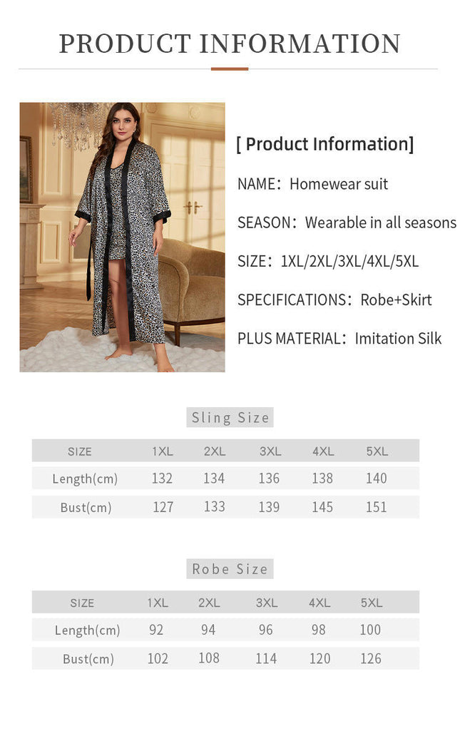 Suspender Nightdress Set Imitation Ice Silk Print Pajamas Robe 2-piece Set