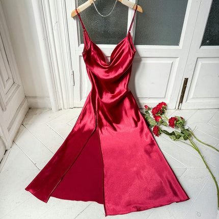 Women Sexy Lingerie Satin Nightgown Imitation Silk Chemise Mini Slips V Neck Negligee Sleepwear