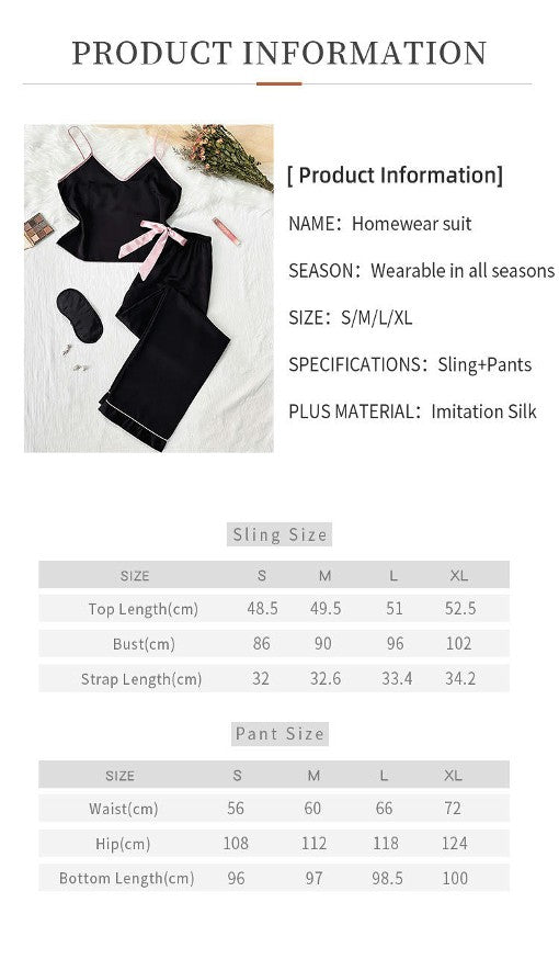Imitation Ice Silk Women's Suspender Pants Pajamas Set Casual Loose Sleeveless Home Clothes