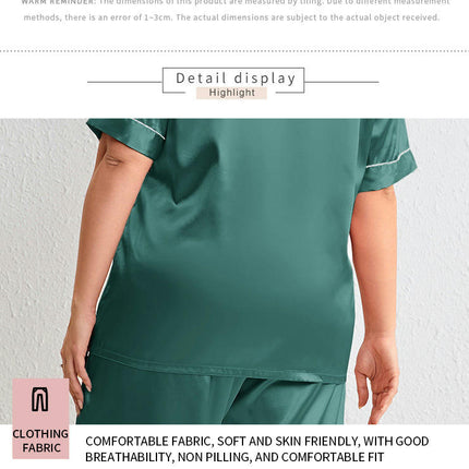Women's Imitation Silk Pajama Set, 2-Piece Lapel Short-Sleeved Top and Trousers