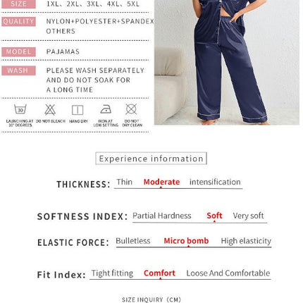 Women's Imitation Silk Pajama Set, 2-Piece Lapel Short-Sleeved Top and Trousers