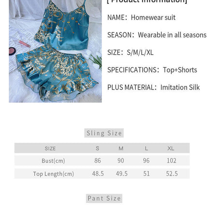 Women's Imitation Silk Satin Pajama Set 2 Piece Camisole and Shorts Nightgown with Ruffles