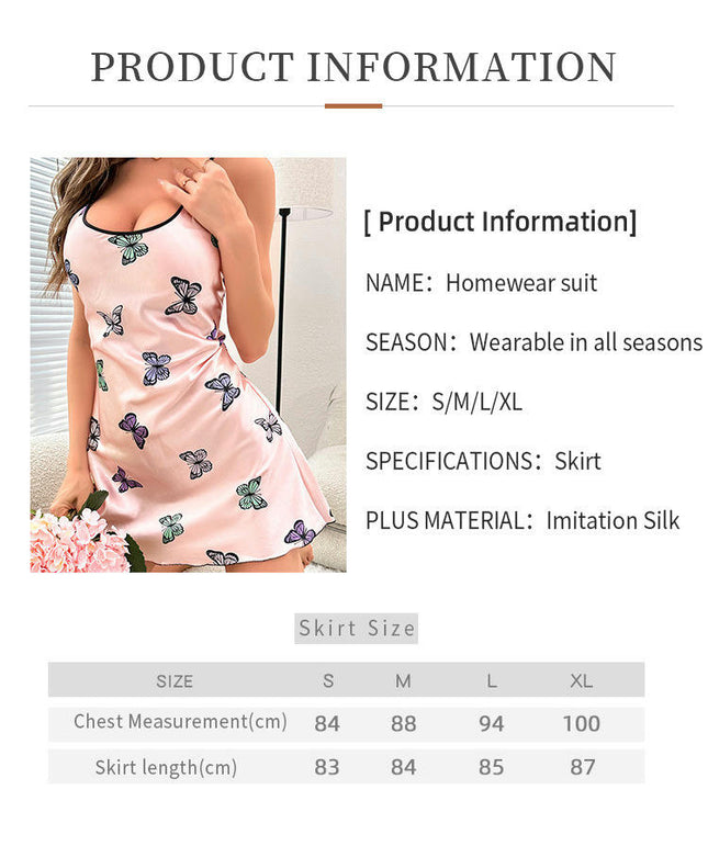 Women's Butterfly Suspender Dress-Sexy Imitation Silk Backless Suspender Dress
