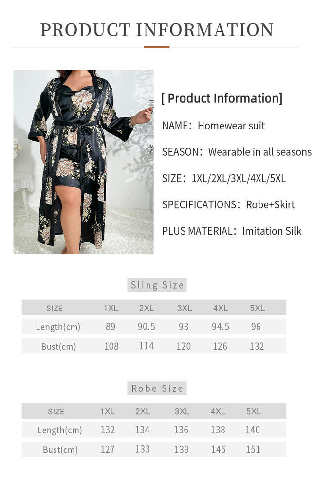 Women's Imitation Silk Floral Satin Kimono Robe and Nightgown Set with Camisole 2 Piece Sleepwear