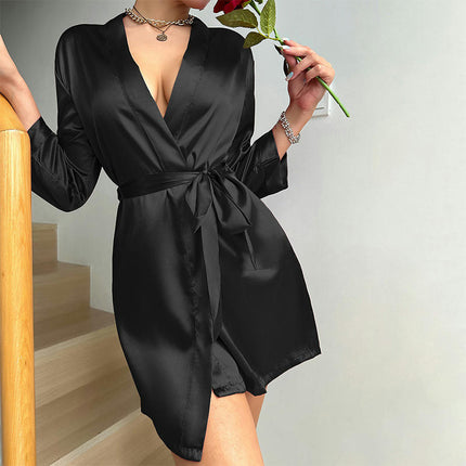 Women's Imitation Silk Satin Robe Bride & Bridesmaid Wedding Party Bathrobe Long Sleeves Short