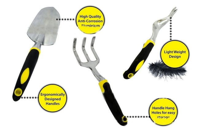 Garden Tool Set with Non Slip Rubber Grip 6 Piece ,Heavy Duty Outdoor Hand Tools With Storage Tote Bag