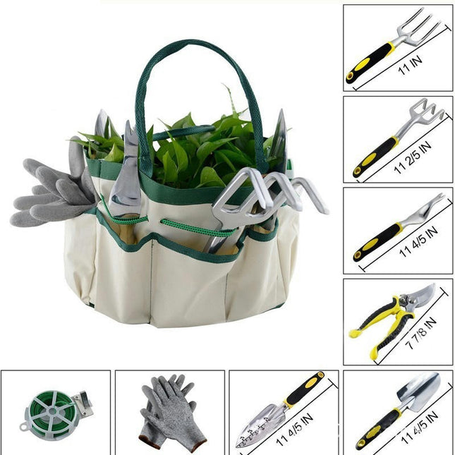 Garden Tools, 9 Piece Heavy Duty Gardening Tools Set with Non-Slip Rubber Grip, Carbon Steel Garden Tool