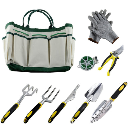Garden Tools, 9 Piece Heavy Duty Gardening Tools Set with Non-Slip Rubber Grip, Carbon Steel Garden Tool