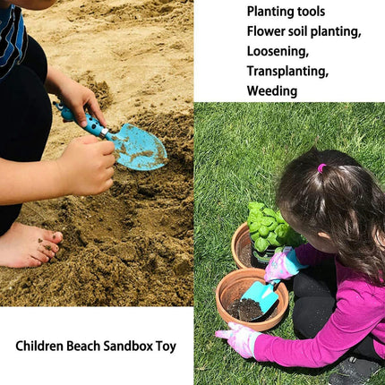 4 Piece Kids Beach Tools, Made of Metal Safe Beach Gardening Set,Fork,Trowel, Rake & Shovel Gifts for Kids