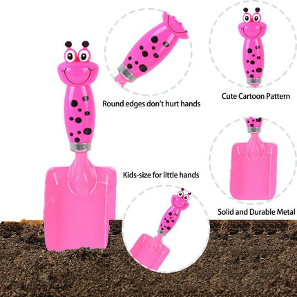 4 Piece Kids Beach Tools, Made of Metal Safe Beach Gardening Set,Fork,Trowel, Rake & Shovel Gifts for Kids