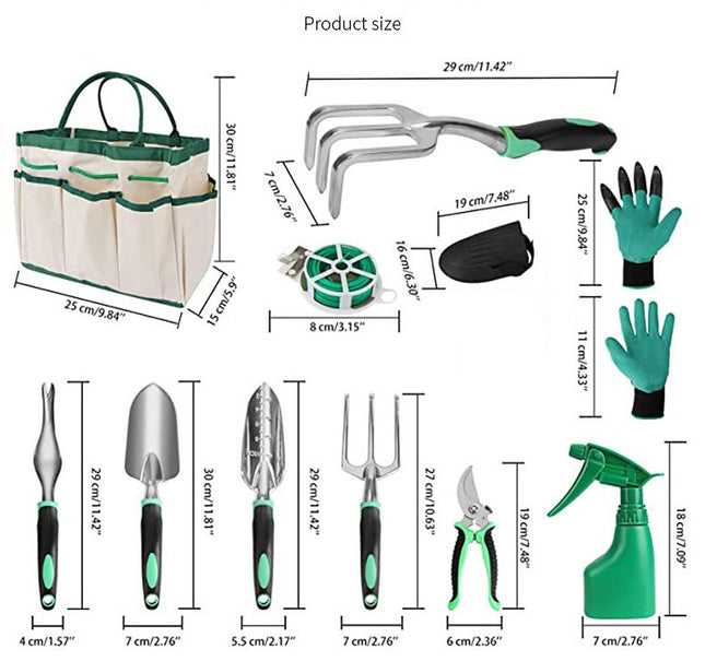 All-in-One Garden Tool Set, 11-Piece Heavy Duty Gardening Tools with Ergonomic Canvas Shoulder Crossbody Bag